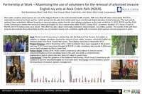 Non-native invasive plan species are one of the biggest threats to the environmental health of parks. With more than 80 miles of boundary, ROCR is especially threatened by these species, which spread into the park from lands ape areas and through illegal dumping of plant materials. The park and its partners have undertaken different projects to remove invasive plants from the park utilizing volunteers as the main workforce. In 2012, ROCR and the Rock Creek Conservancy started the removal of barbarized English Ivy from mature trees within ROCR. During 2015, volunteers donated 1313 hours of work to ROCR and 2115 mature trees were saved. The results of this and other projects demonstrate that partnerships and the use of volunteer-based work contribute significantly to invasive plant species removal programs in parks.