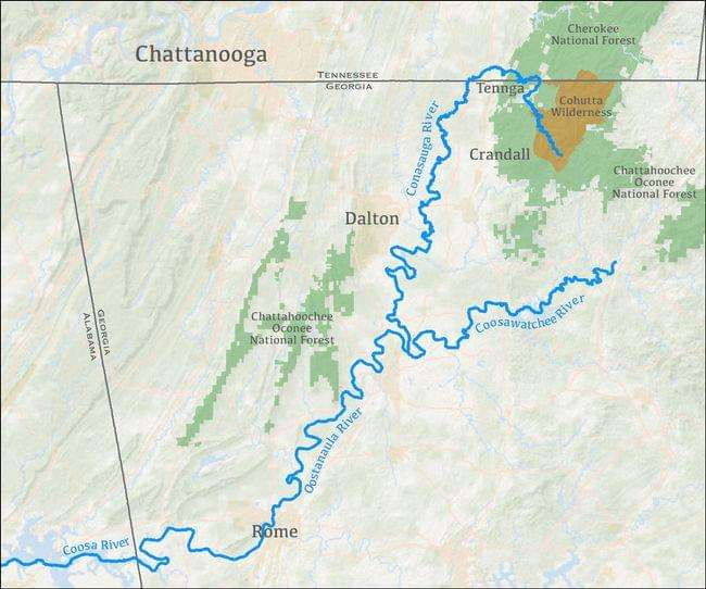A map of the Conasauga River in north Georgia